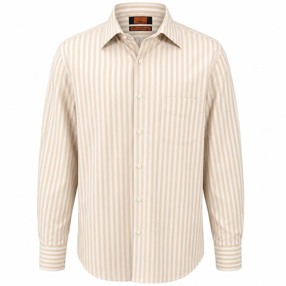 Franco Negretti Dress Shirt Men's 2XL Beige and Cream Stripes